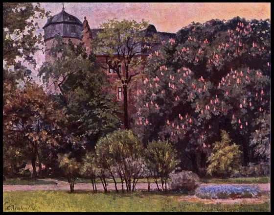 Carl Armbrust - Botanischer Garten mit Altem Schloss vor dem 1.WK- Starke Tiefe, Spritzlichter-560 Carl Armbrust - Botanischer Garten mit Altem Schloss vor dem 1.WK- Starke Tiefe, Spritzlichter-560